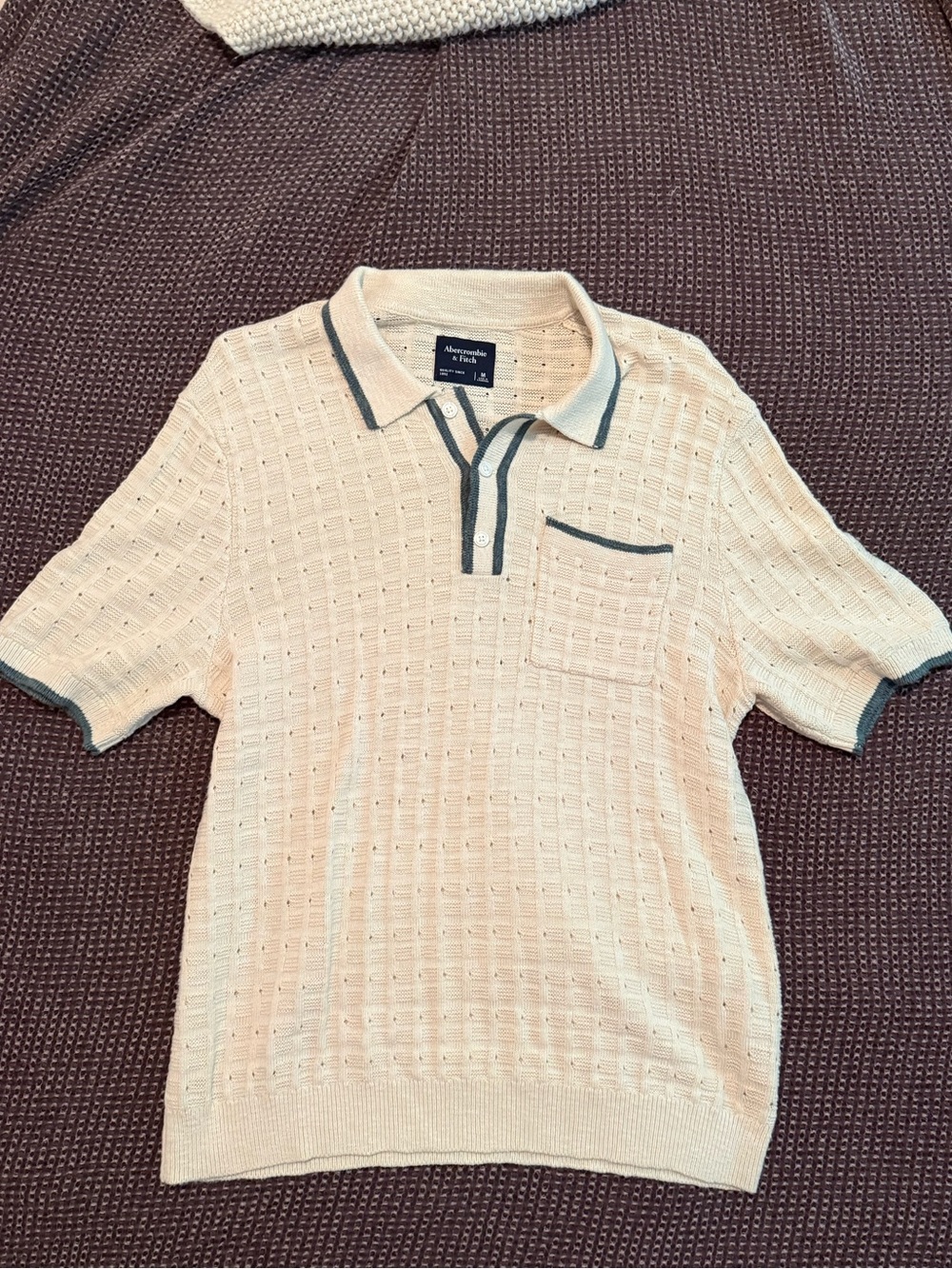 Abercrombie & Fitch Cream Knit Polo with Dark Trim